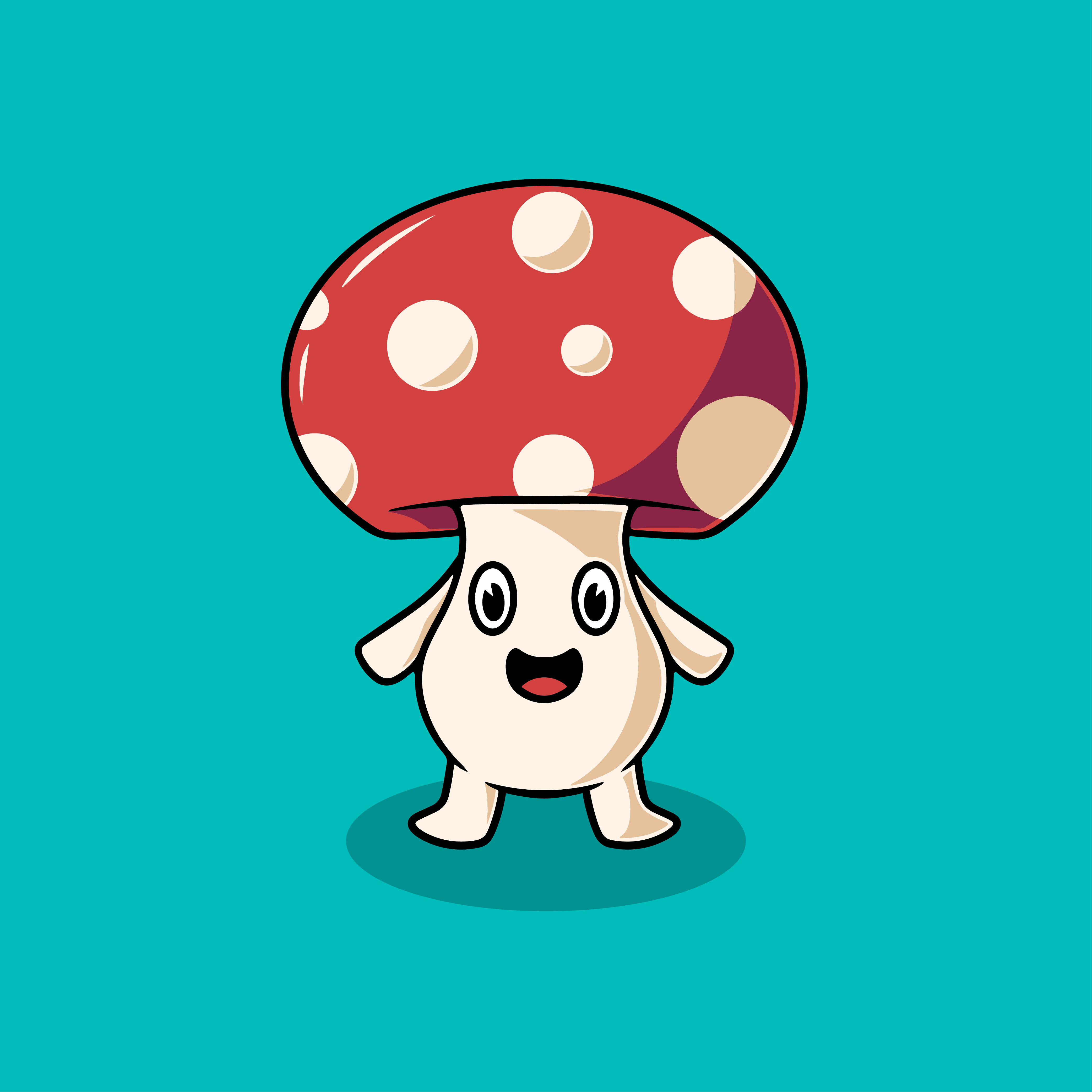 Cute young fly agaric mushrooms cartoon illustration adorable