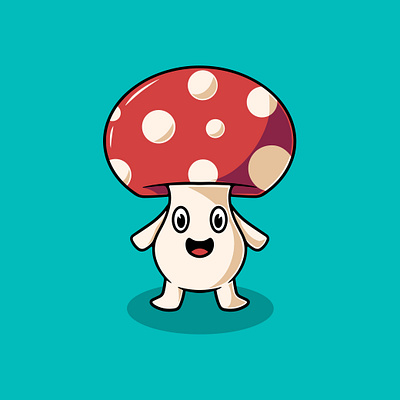 Cute young fly agaric mushrooms cartoon illustration adorable