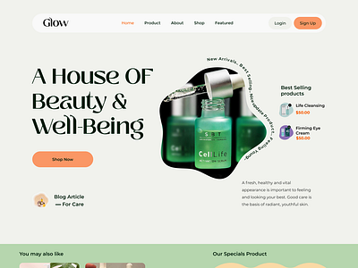 Glow beauty website design agency agency branding beauty website female product homepage design landing page landing page design mobile app oripio product website ui ui design ui ux designer ux designer website design