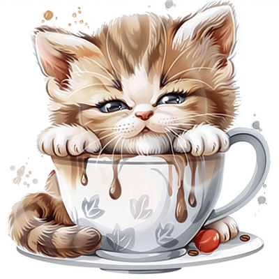 Kitten With Coffee Cup Vector 3d animation branding design graphic design illustration logo merch by amazon motion graphics typography ui ux vector
