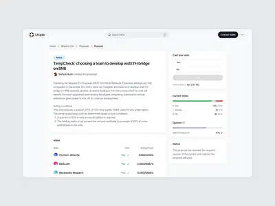 DAO Proposal Page cast vote conversation thread crypto crypto dao dao dao proposal dashboard discussion forum governance open source poll proposal quorum thread vote voting web app web3 web3 dao
