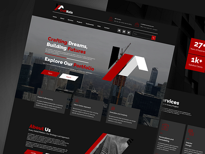 CraftMatic Construction: UI Design Showcase building commercial construction construction website dark theme figma innovation interior design landscaping project management remodeling renovations residential responsive design ui design user interface user interface design uxui design visual design website design