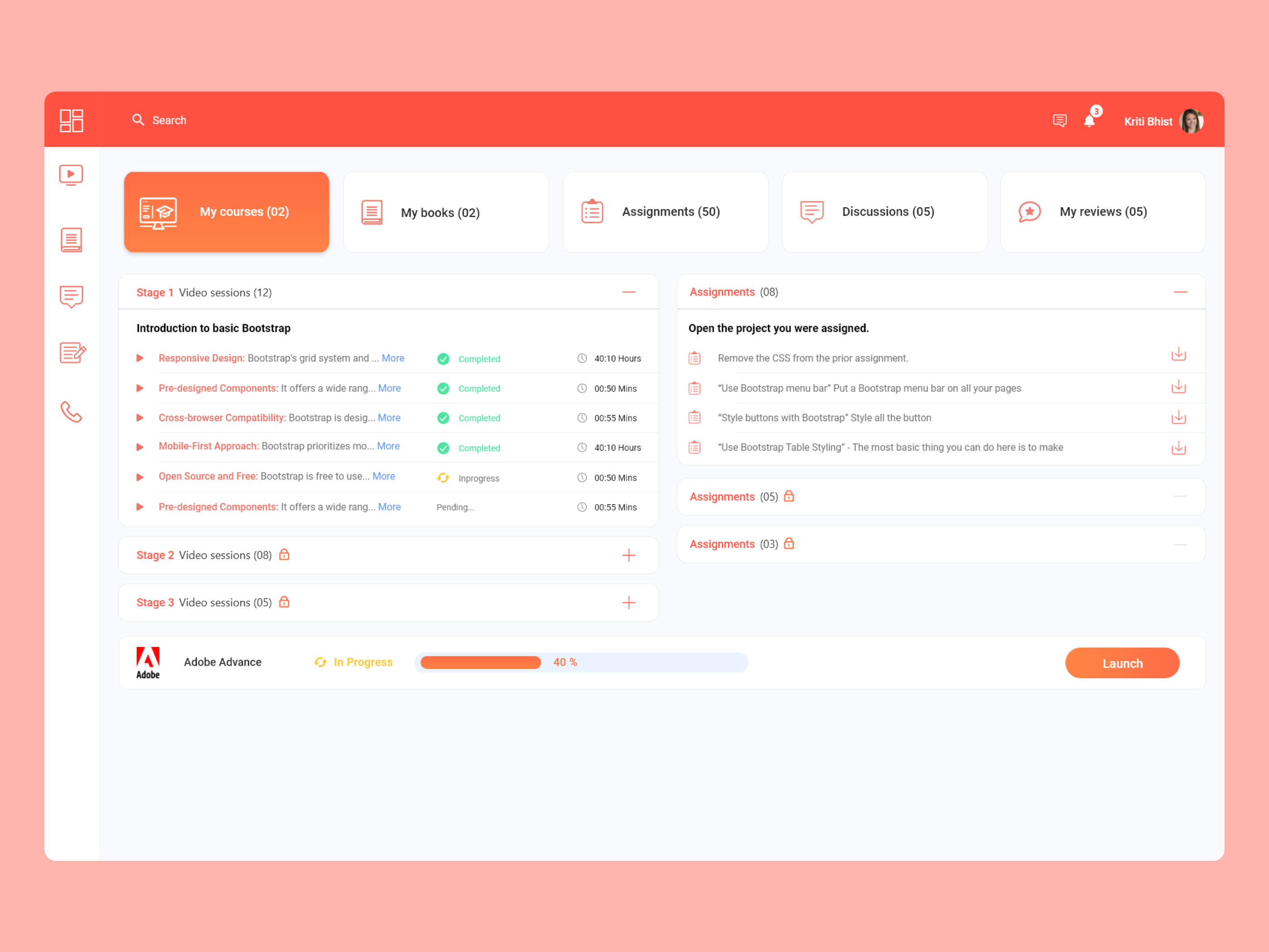 E-learning Web App classes dashboard design e learning online study ui