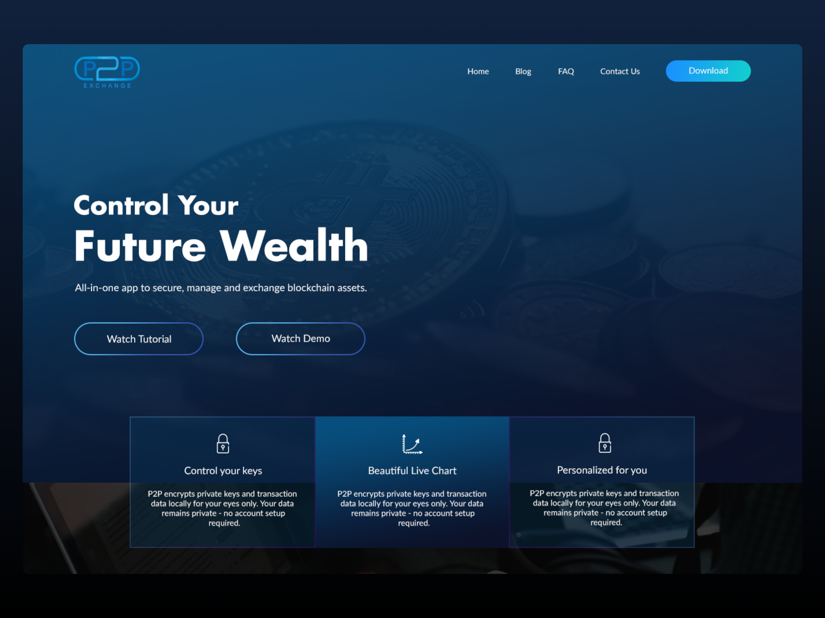 P2P Crypto Website Landing Page cypto dark theme uiux website design