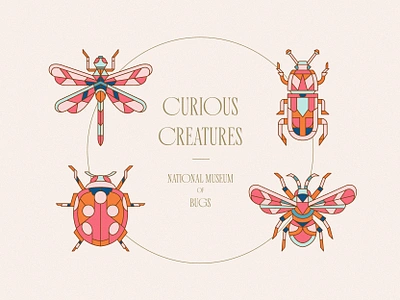 Curious Creatures Illustrations animals apparel badge bee branding coaster curious creature design editorial geometric graphic design icon illustration merch sticker ticket