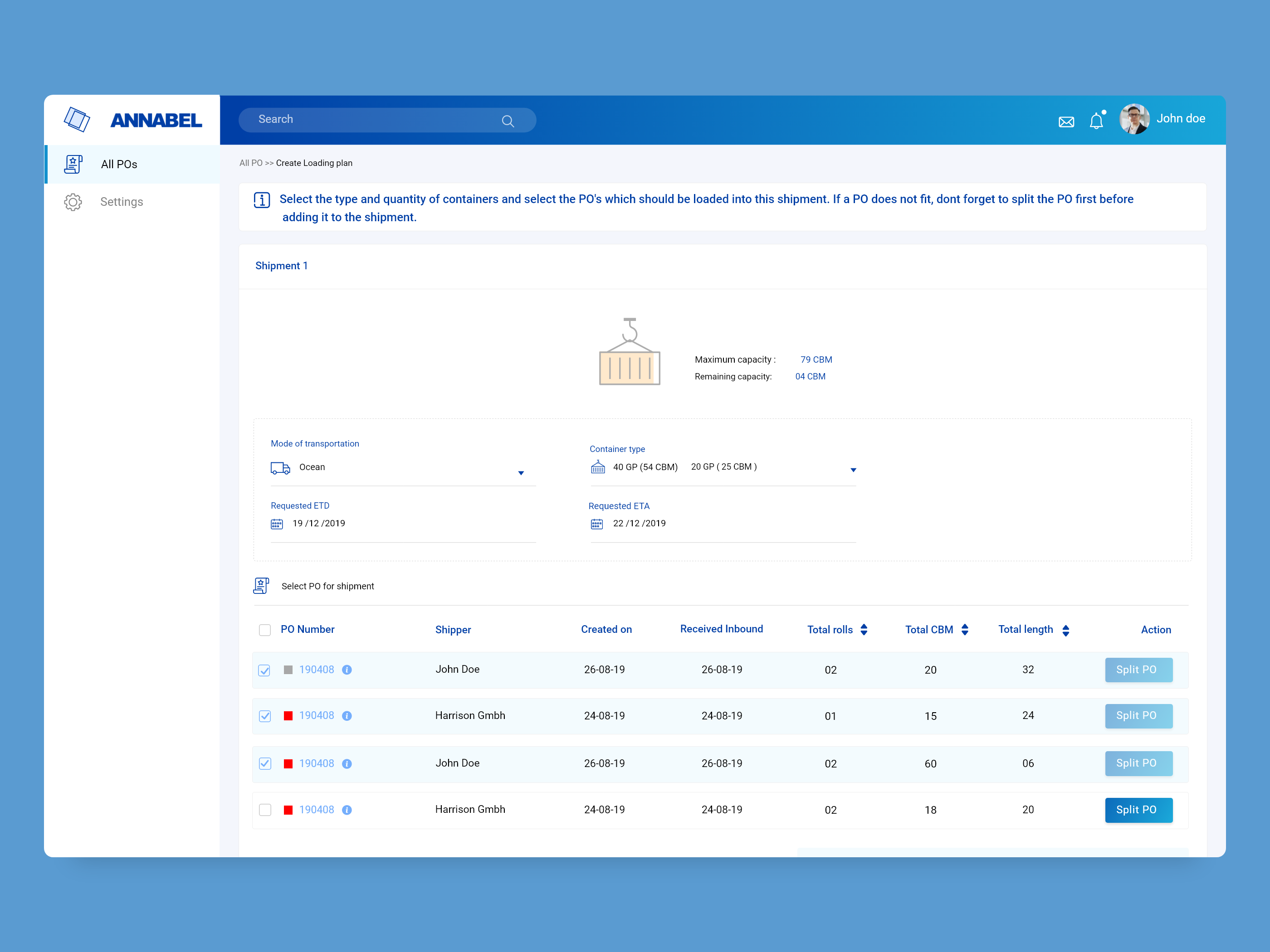 End-to-End Logistics & Purchase Order Management – KLG dashboard design light them logistic app uiux