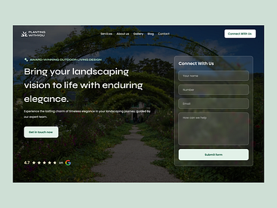 Gardening Service Landing Page clean futuristic garden gardening green imagery landing page landscape lean nature photo photography plant planting relax service trees ui ui design web design