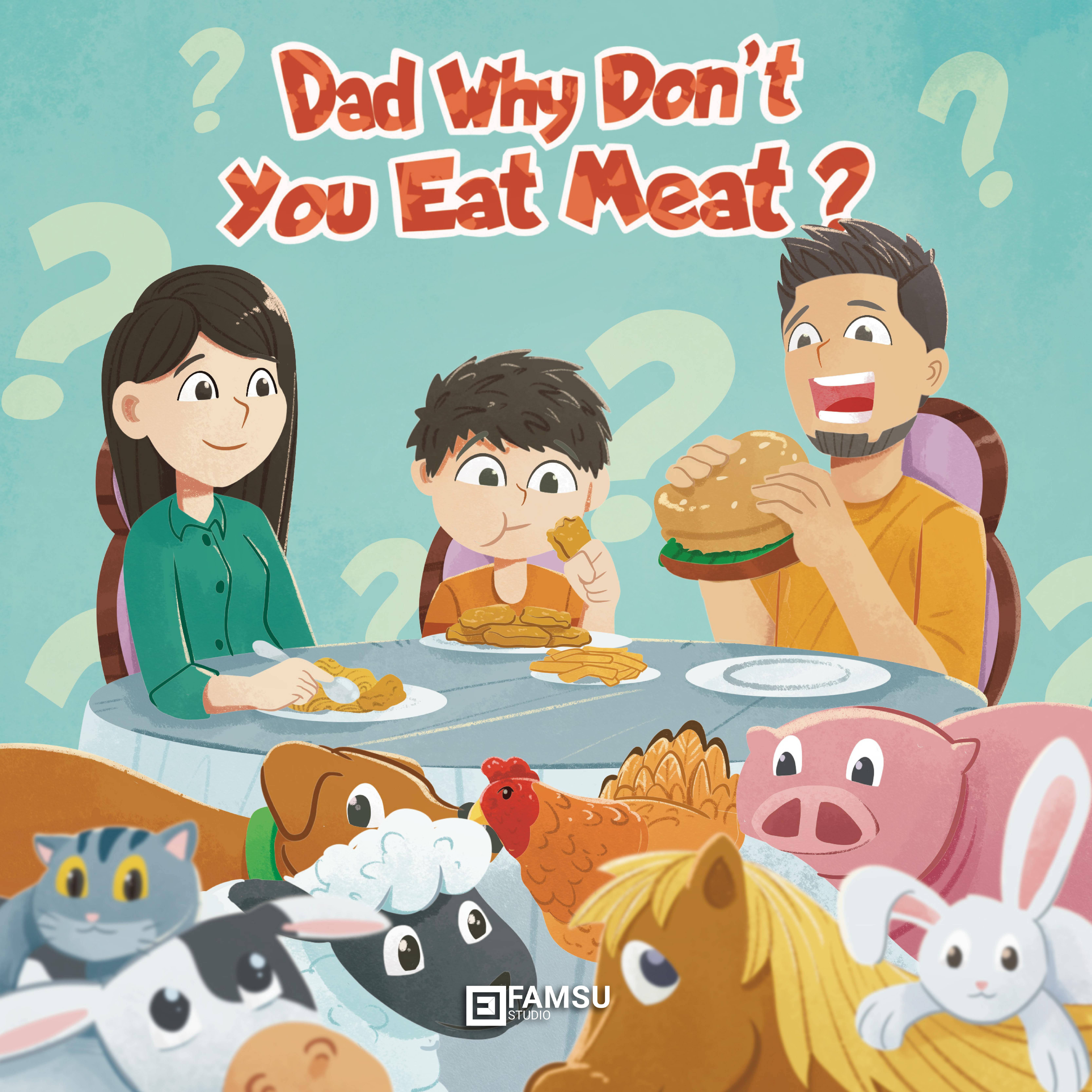 Dad Why Don't You Eat Meat? Children Book Illustration book character child children book custom illustration digital drawing healthy healthy lifestyle illustration kids vegan vegetable