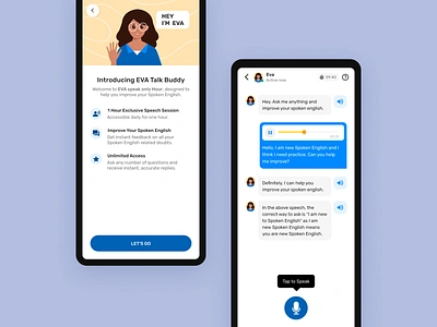 Entri EVA chat assistant ai app design chatbot language trainer product design ui user experience ux