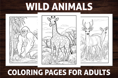 Wild Animals Coloring Pages for Adults activitybook adult coloring page adult coloring pages amazon kdp amazon kdp book design book cover coloring book coloring book for adult coloring page coloring pages design graphic design illustration kdp kdp book interior safari animals ui wild animals wild animals coloring page