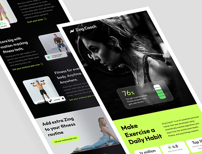 Email for Zing Coach – AI personal trainer app design email green photo typography ui