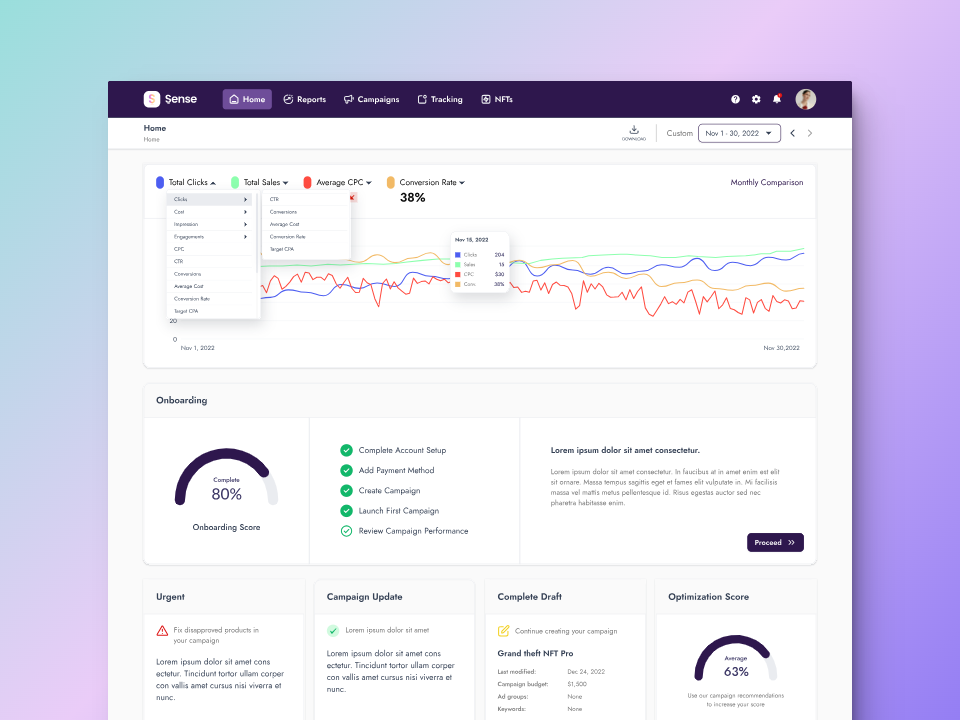 Sense - Google Ads for NFTs crypto dashboard ui web app web3