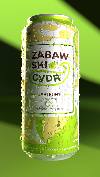 ZABAWSKI CYDR / packaging design 3d apple beer branding can cider composition craft eco fermentation fun graphic design green jar juice label logo