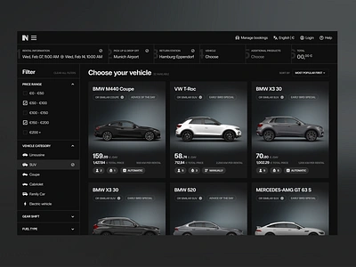 Car Rent - Website booking car car rent cards clean dark electric filter luxury cars progress property rent rental rental app service ui ux vehicle web design website