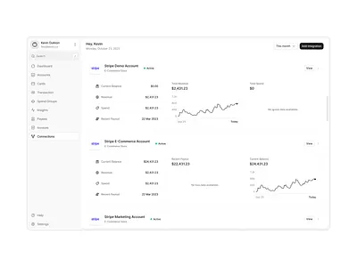 Connections / Accounts accounts add account app balance charts clean conenct connect dashboard design ui user interface ux widgets