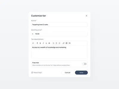 Modal - Customize Tier input field minimalist modal popup saas ui uidesign userinterface web
