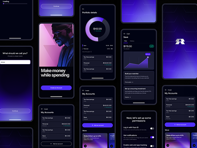 Anron Mobile App app crypto crypto app finance finance app gradient gradient design graphics illustration mobile mobile app purple ui