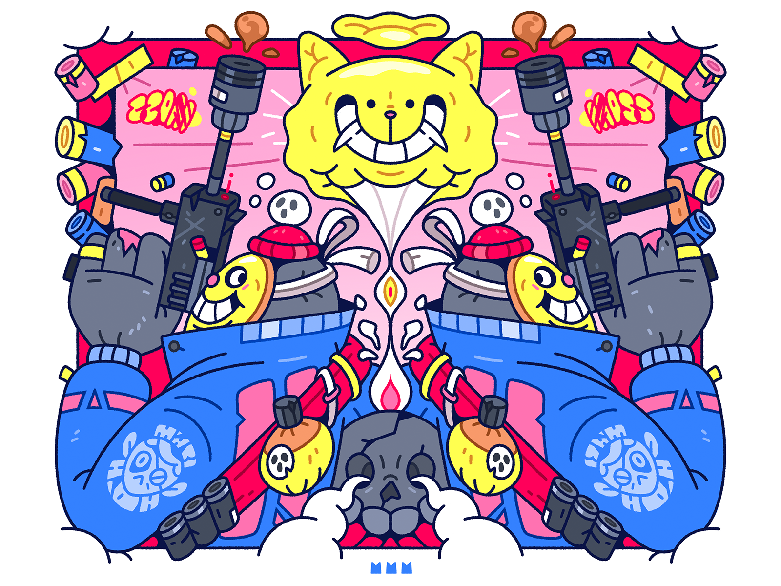 Example of Masks, Arms & Golden Cats.