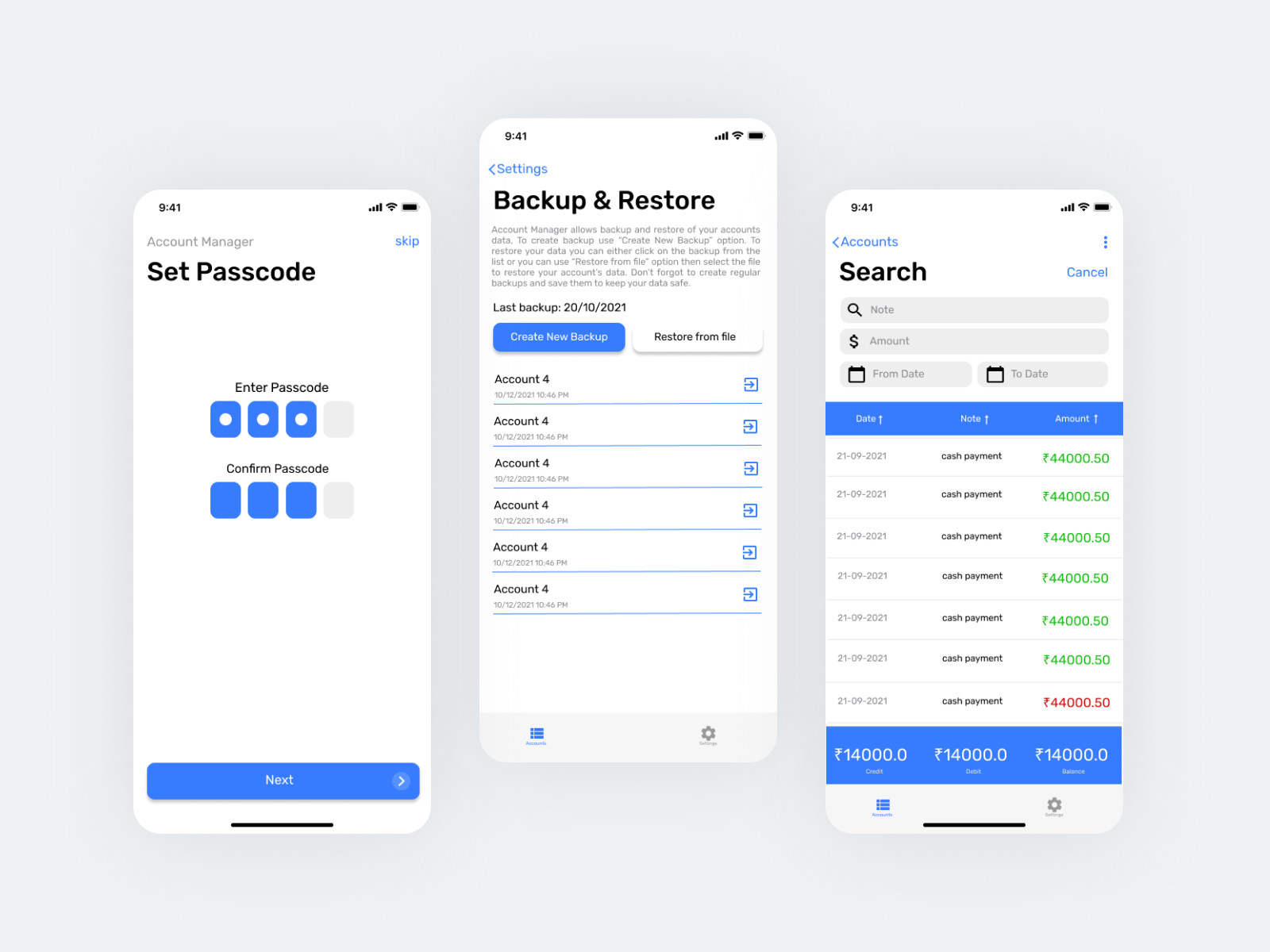 Account Expense Manager UI app design mobile ui