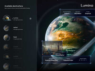 Space Game Planet Menu UI galaxy game menu game selection space ui design ui trends universe