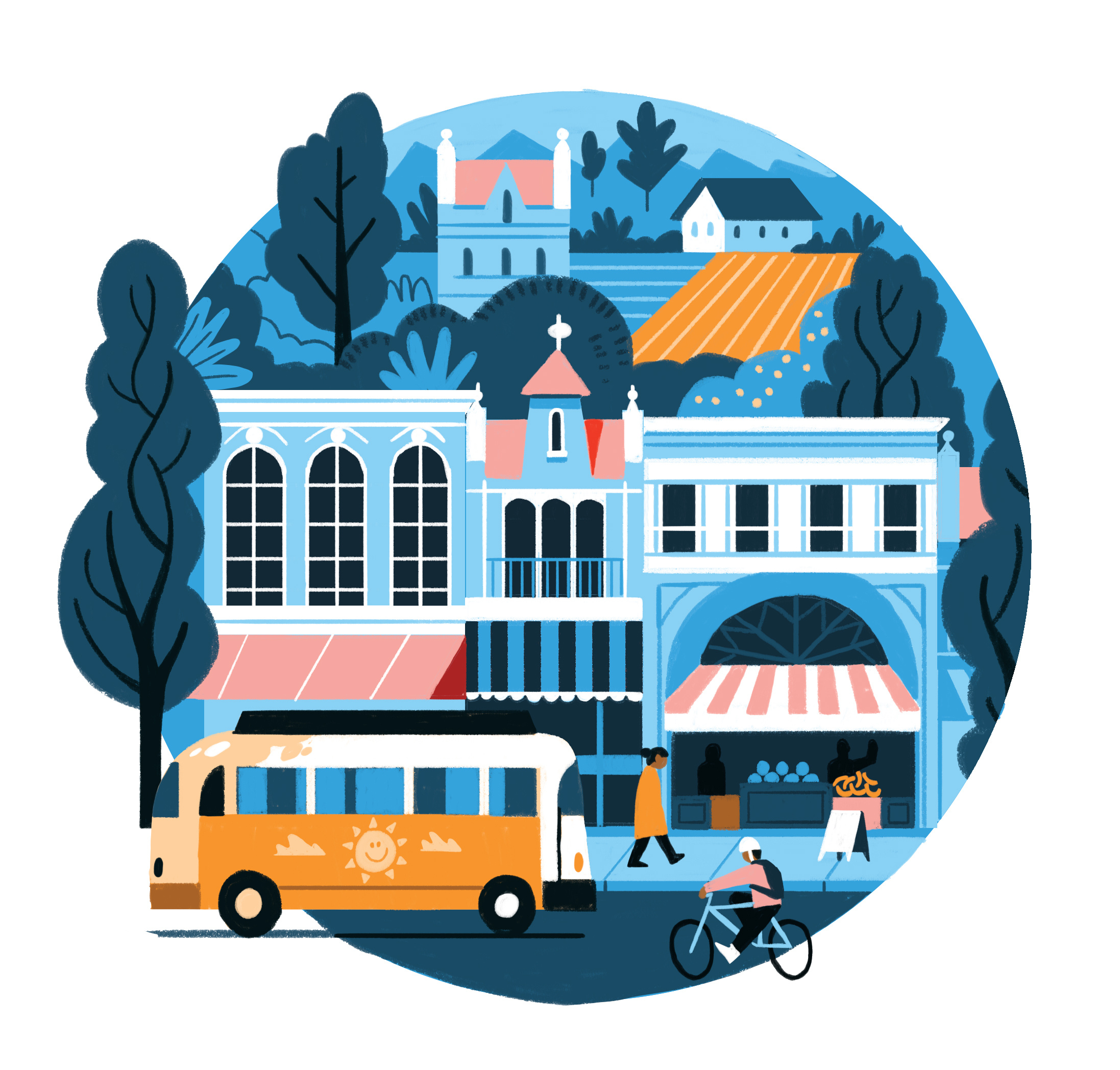 Sustainability 2d city covers digital flat folioart gerhard van wyk illustration landscape plants publishing vignettes