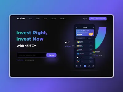 Trading Landing Page UI animation branding graphic design homepage ui illustration landing page ui motion graphics procreator stocks landing page ui stocks website ui ui user interface