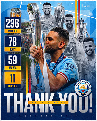 Riyad Mahrez Farewell with Manchester City athletics football gameday graphic design matchday poster poster design soccer sports sports design