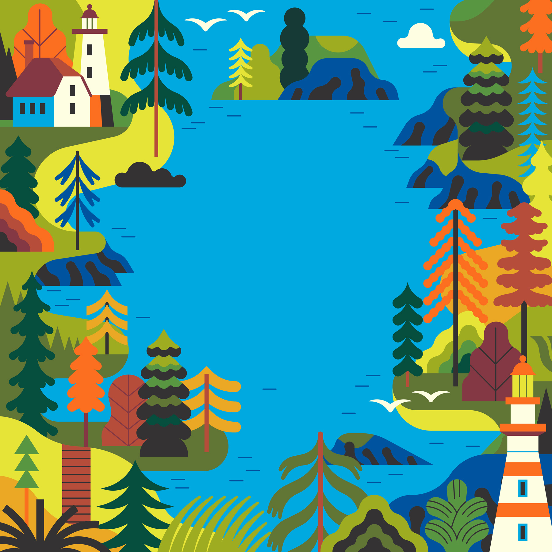 Michigan Road Trip 2d digital editorial flat folioart graphic illustration landscape natural owen davey vector web header
