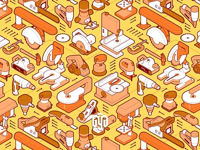 Woodworking Isometric Pattern adobe illustrator diy drill handyman instructional graphics isometric isometric art loop motion graphics parpentry pattern power tools saw systematic design tech technical drawing technical graphics technical illustration vector graphics woodworking