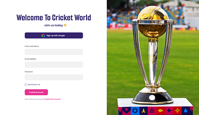 Cricket Website UI Concept Log in/Sign up app ui design product design sports website ui design webiste ui design website design