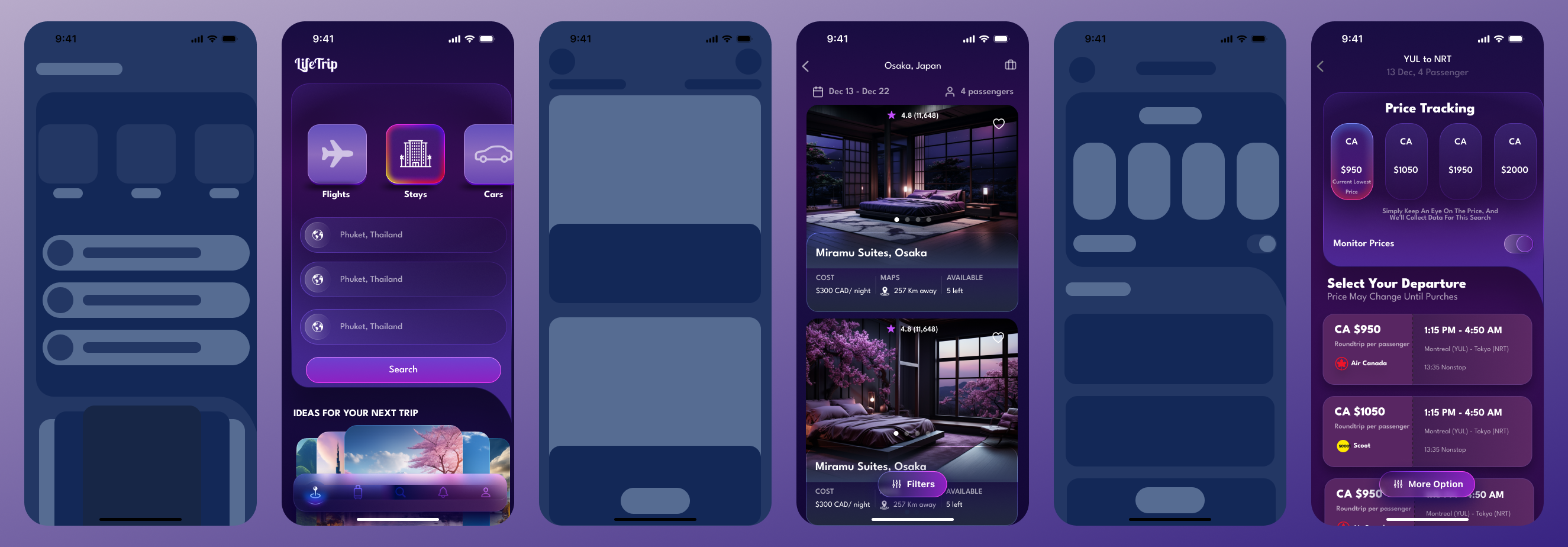 LifeTrip - Travel App design glasmorphism gradients mobileapp neon prototype ui wireframe