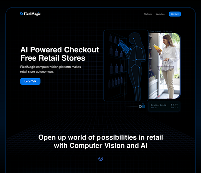 FixelMagic-Landing Page artificial intelligence computer vision dark mode landing page retail store website