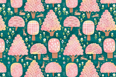 Cherry Blossoms and Bunnies bunny easter illustration nature pattern rabbit