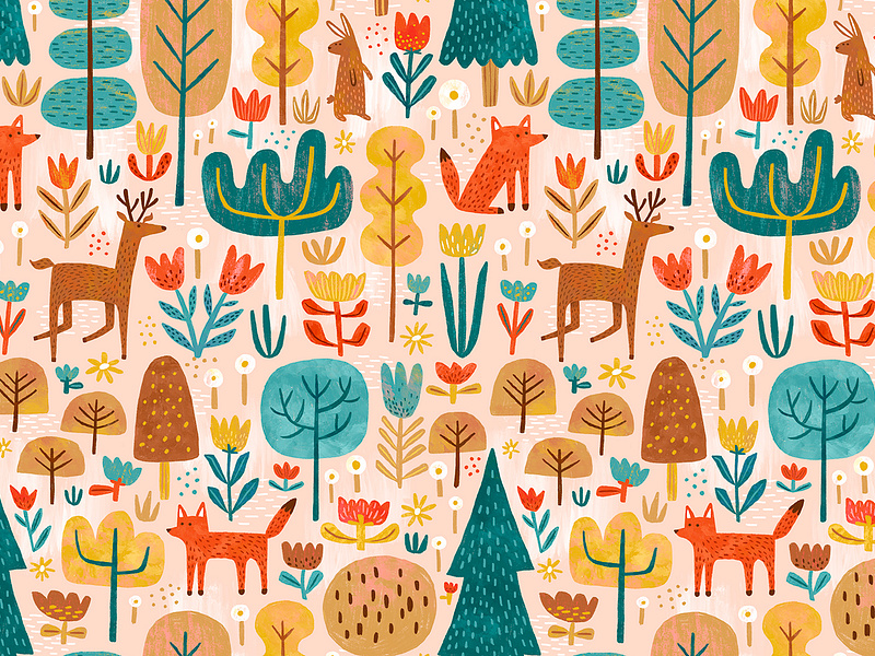 Wild Life Pattern art licensing dear forest fox illustration nature pattern