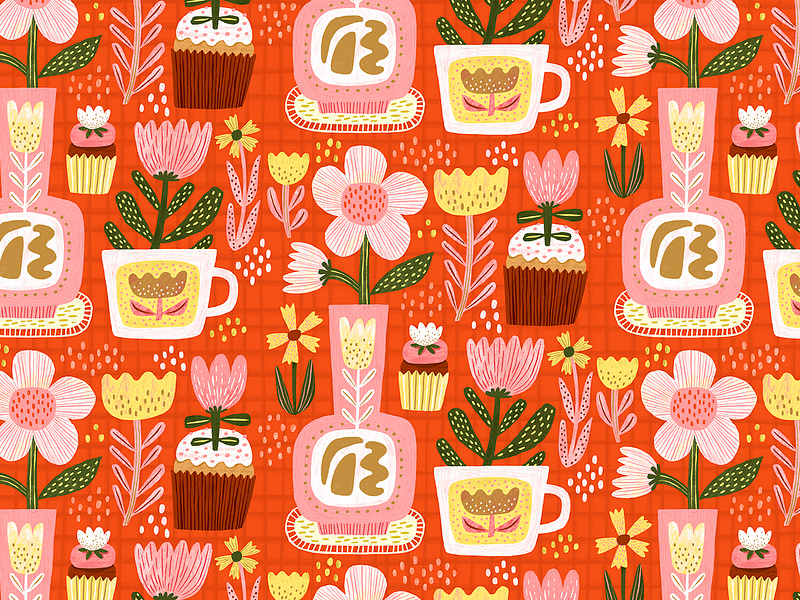Coffee Break Pattern art licensing cafe coffee floral illustration pattern