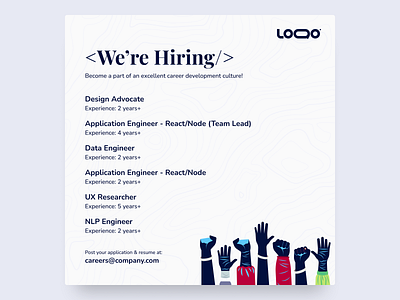 Hiring/Vacancy Post Design design hire hiring hiring illustration ideas illustration inspiration inspo instagram itcompany linkedin opening our team page post team tech uidesign uxdesign vacancy