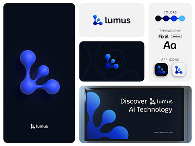 lumus reworked concept 3d ai ai technology artificial intelligence blue brain dark blue fluid generative ai goo illuminate l l logo letter l lumus modern neural neural network node tech