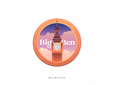 44B24#6 badge bell big ben circle clock england gradient illustration london night sticker sunrise sunset travel uk