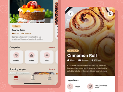 Baking Recipes App Concept app baking branding design glucode icons illustrations ingredients instructions mobile recipes ui ux