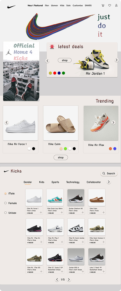 Nike kicks website graphic design ui