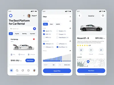 Car Rental Mobile App app clean design filter fireart ios mobile ui ux vehicle