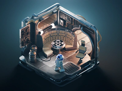 Millenium Falcon 3d blender diorama illustration isometric millenium falcon r2d2 render star wars