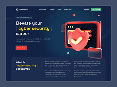 Cyber Security Bootcamps Landing Page academy apply bootcamps career courses cyber cyber education cyber risk data protection design digital security it security network security phishing privacy product design security start ui ux