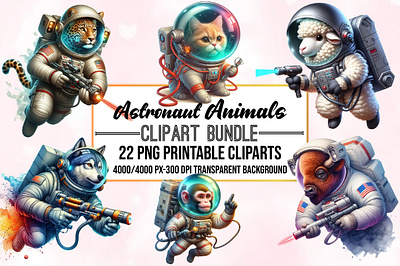 Astronaut Animals Clipart Bundle