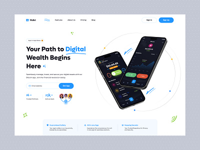 Wallet App Landing Page app design app landing page b2b design b2b project figma design header section design hero section landing page landing page design product design saas ui ux design ui design uiux design ux design web design website design