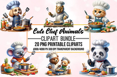 Cute Chef Animals Clipart Bundle nursery png