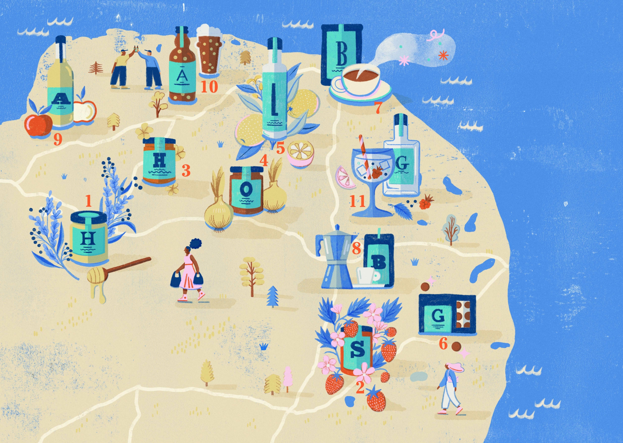 Local Produce digital editorial folioart food illustration local magazine map natural olivia waller organic texture