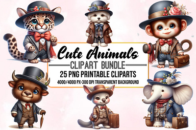 Watercolor Cute Animals Clipart Bundle pets