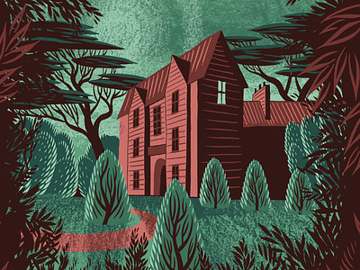 The Red House Mystery book cover design digital fiction folioart illustration limited colour palette lino cut mystery narrative nick hayes publishing thriller trees