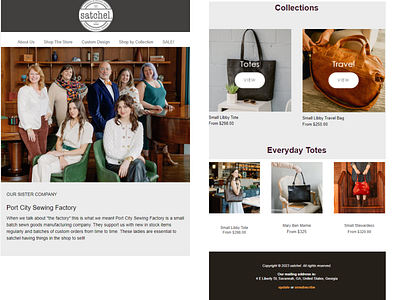 Satchel Company Simple Ecommerce Template automation campaign management design ecommerce template email email automation email campaign setup email design email marketing email template email template development html template mailchimp mailchimp template template design virtual assistance